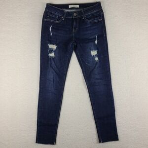 KanCan Jeans Womens 7/27 Blue Skinny Distress Fray Dark Wash Denim *‎